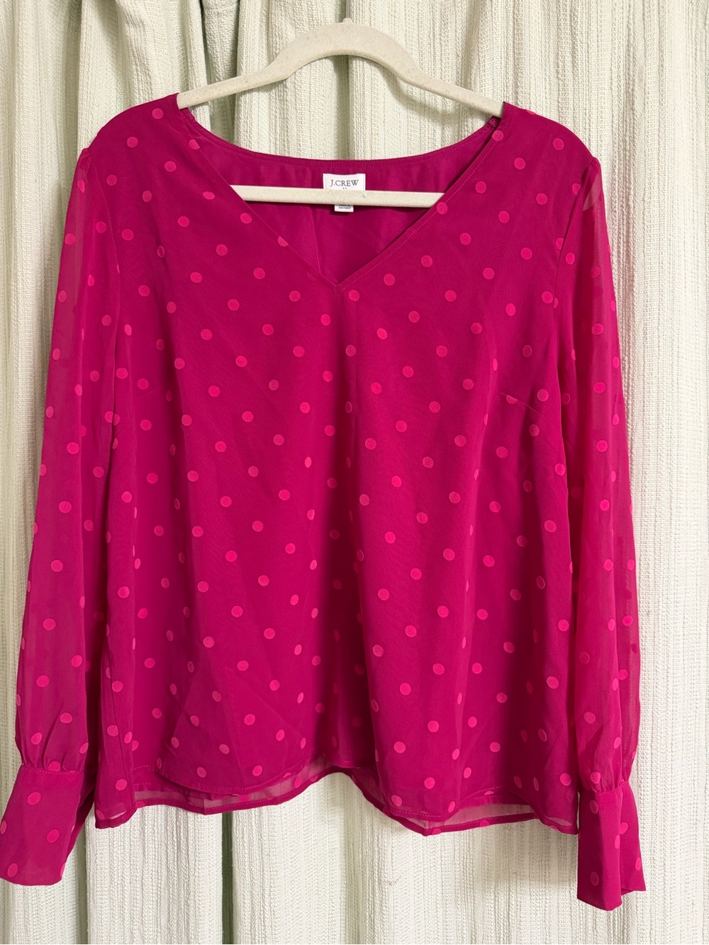 J. Crew Fuchsia Polka Dot V-Neck Blouse